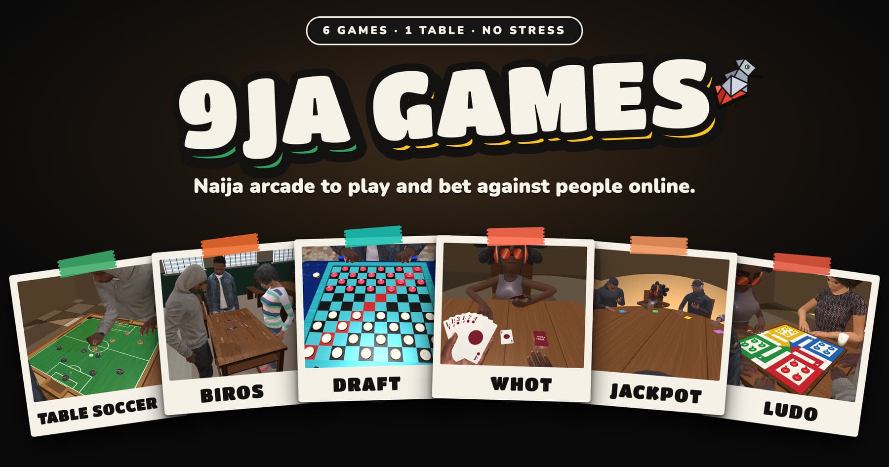 The six 9ja Games tables: Table Soccer, Biros, Draft, Whot, Jackpot and Ludo