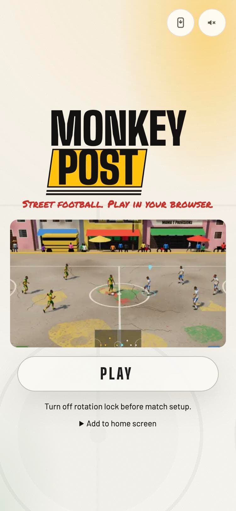 Monkey Post start screen with a 5-a-side match in progress